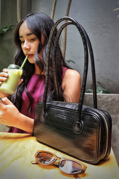 LENA BAUL BAG CROCO NEGRO