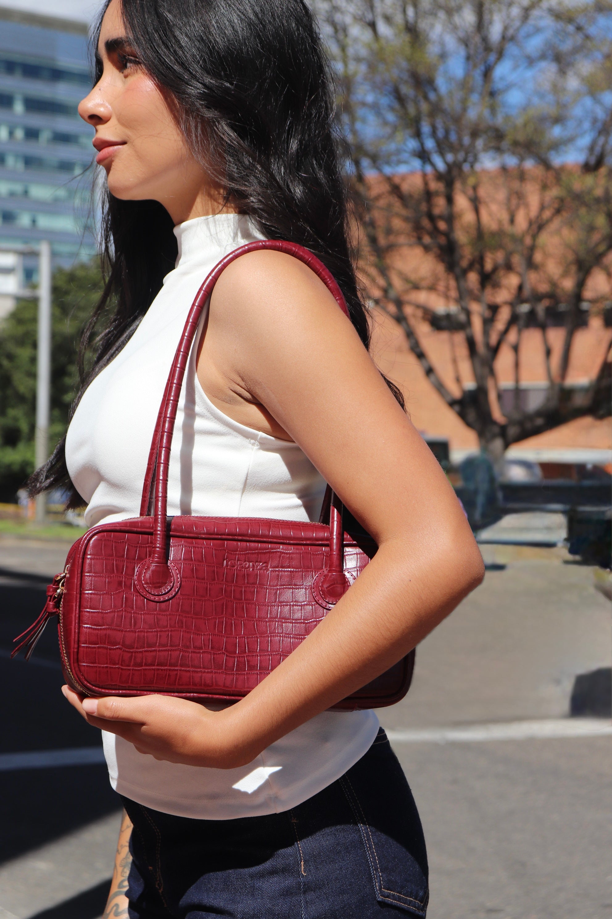 LENA BAUL BAG CROCO VINO